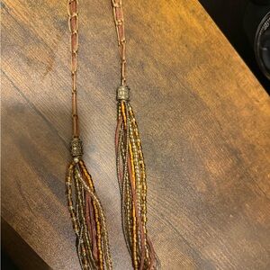 Boho Multi-Strand Beaded Tassel Necklace in Brown & Gold